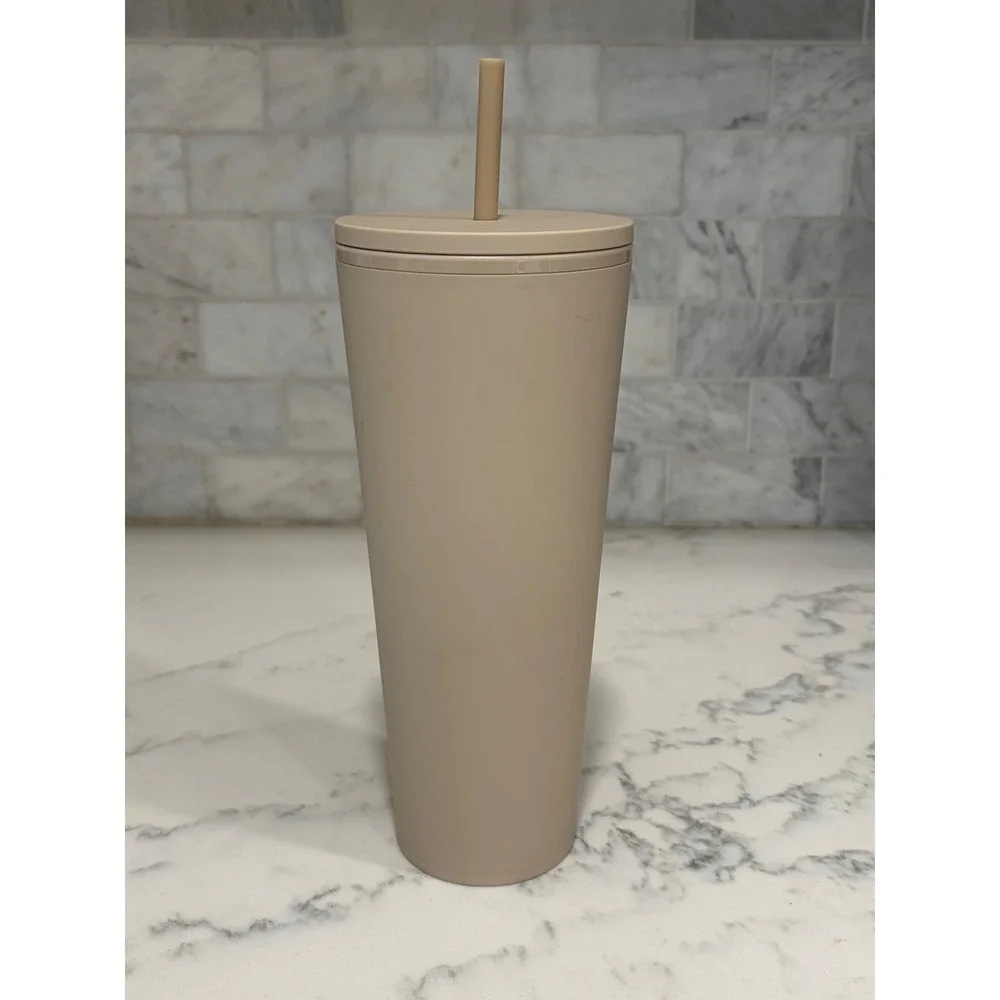 Starbucks 2022 Matte Tan Beige Siren Cold Cup Tumbler with Straw 24oz